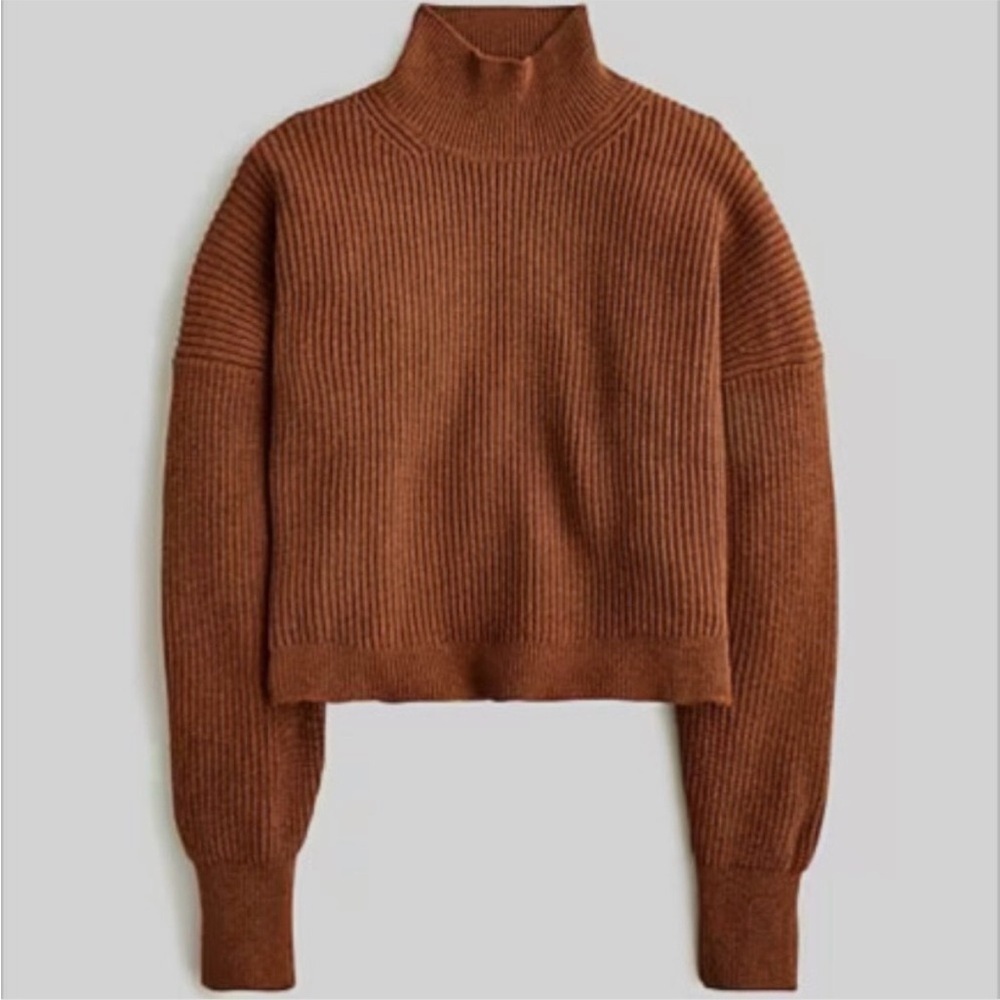 J. CREW Ribbed turtleneck sweater in stretch yarn size XL women’s brown knit